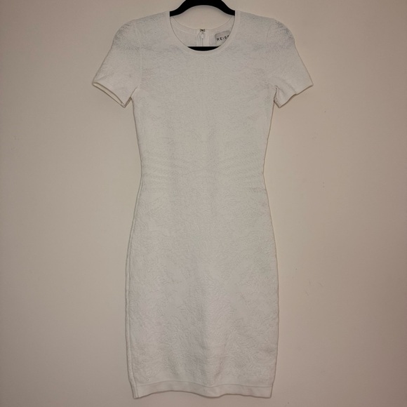 REISS Felix Textured White Office Bodycon Short Sleeve Stretchy Knit Midi Dress - Picture 1 of 8
